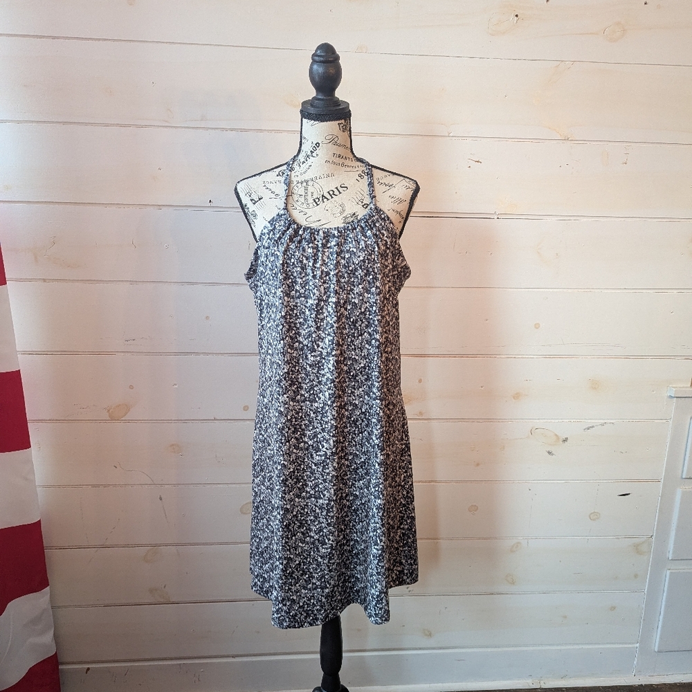Marika Black White Floral Halter Shift Dress Sleeveless XL Athleisure Casual